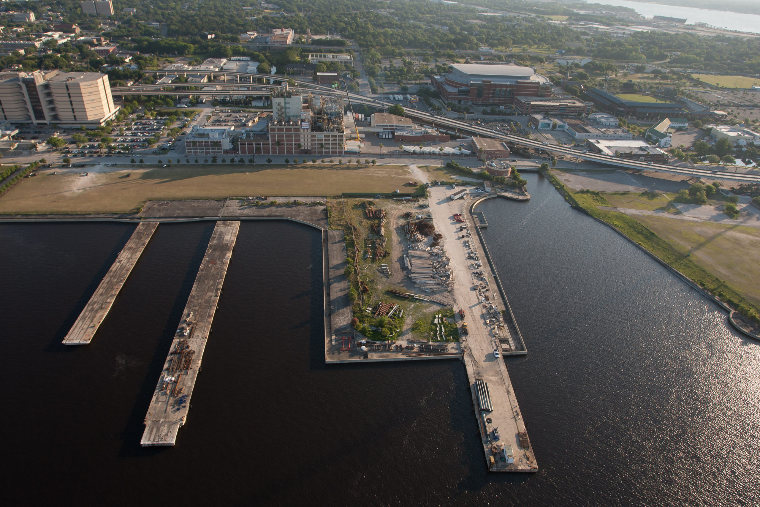Aerial image of the location of the future Shipyards West Park