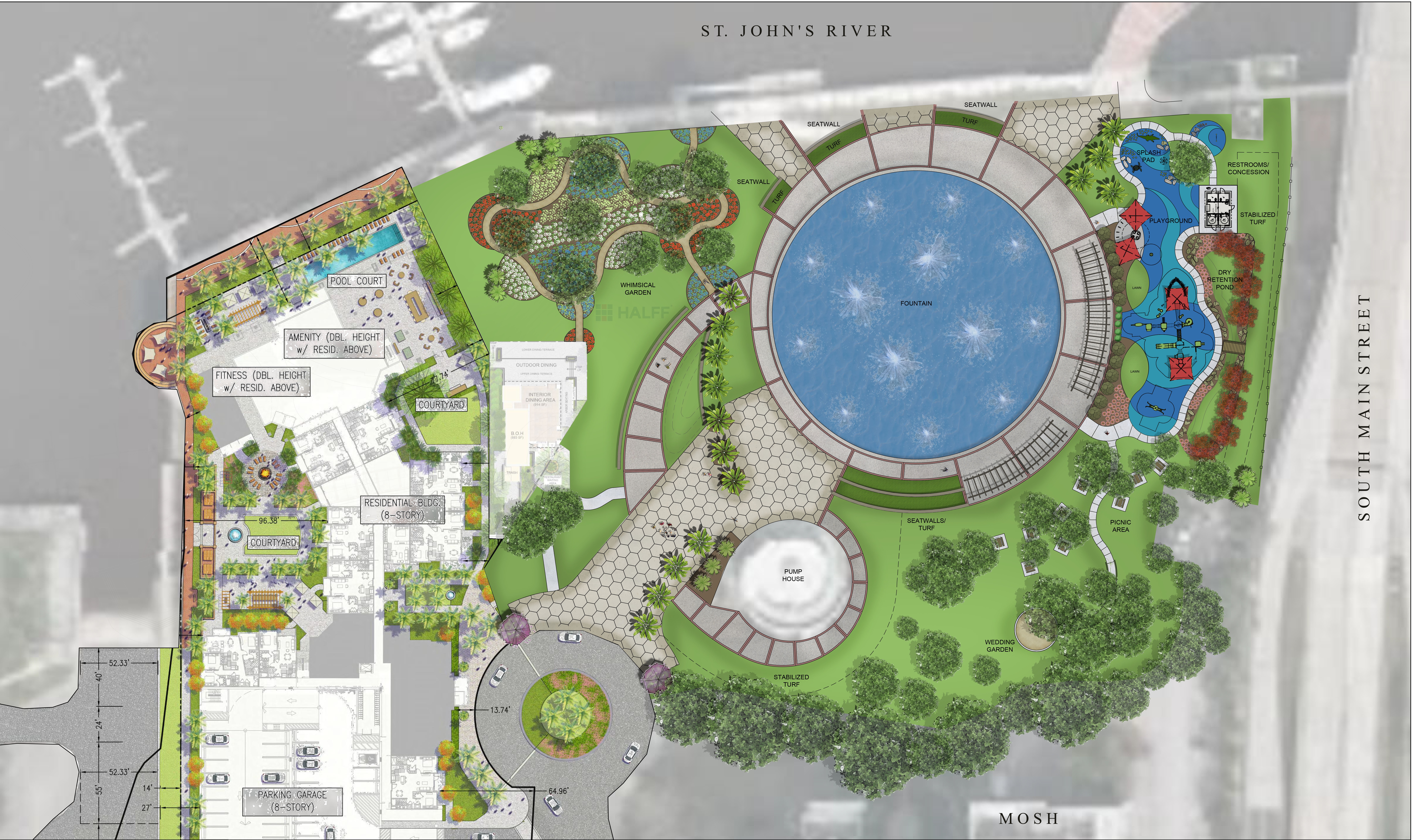 Rendered Site Plan for St. Johns River Park & Friendship Fountain